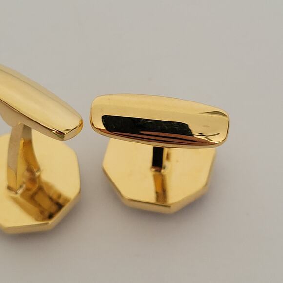 Yves Saint Laurent YSL Gold Purple Tone Rectangle Logo Cufflinks Tie Pin Set - Picture 3 of 7